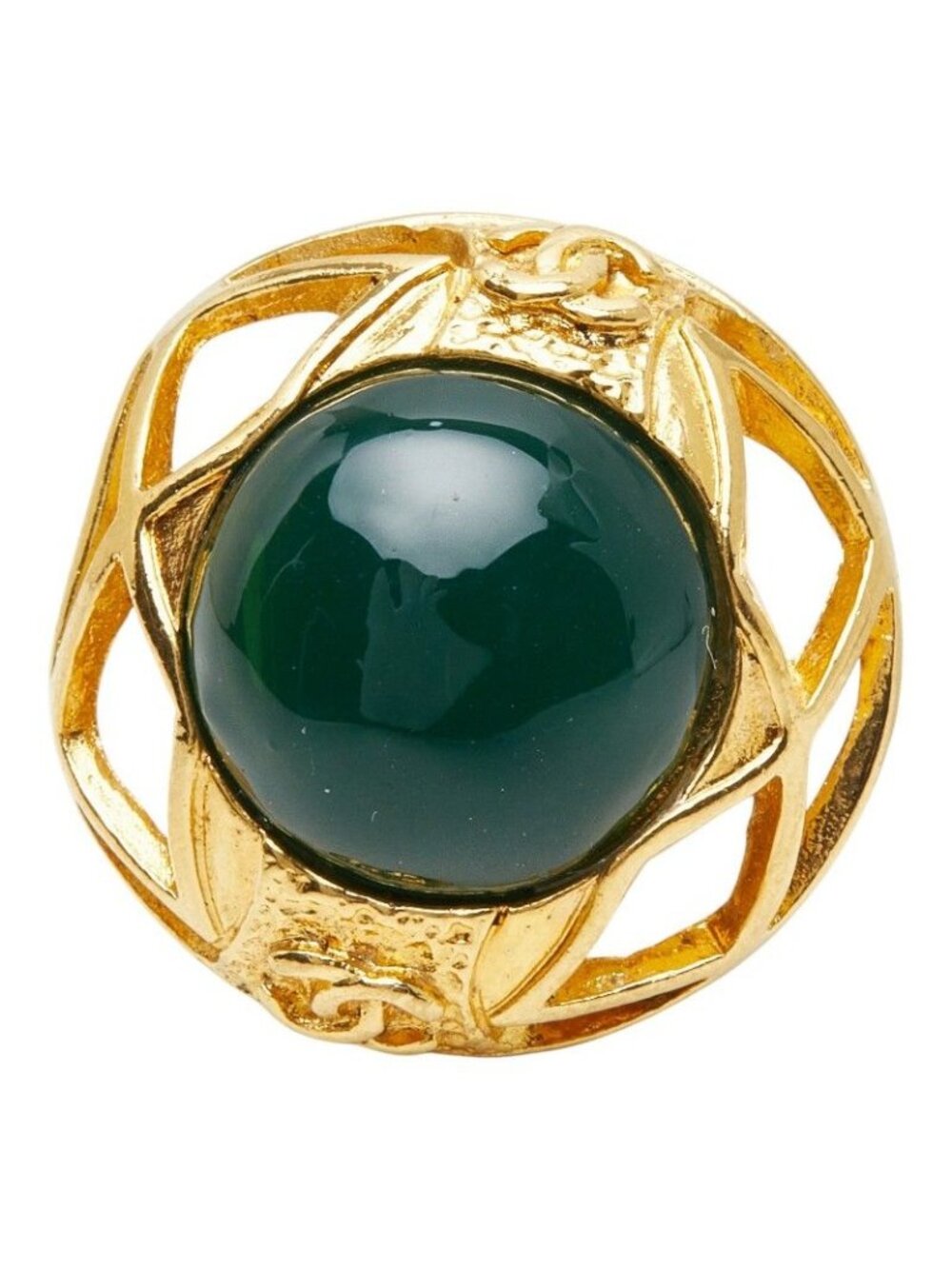 Chanel CC Logo Gripoix Vintage Round Single Earrings Green Gold Plated Glass